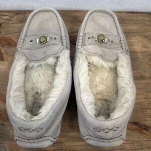 UGG Suede Shoes‎ Slippers Crystals Embellished Loafers Womens US Size 6 Beige